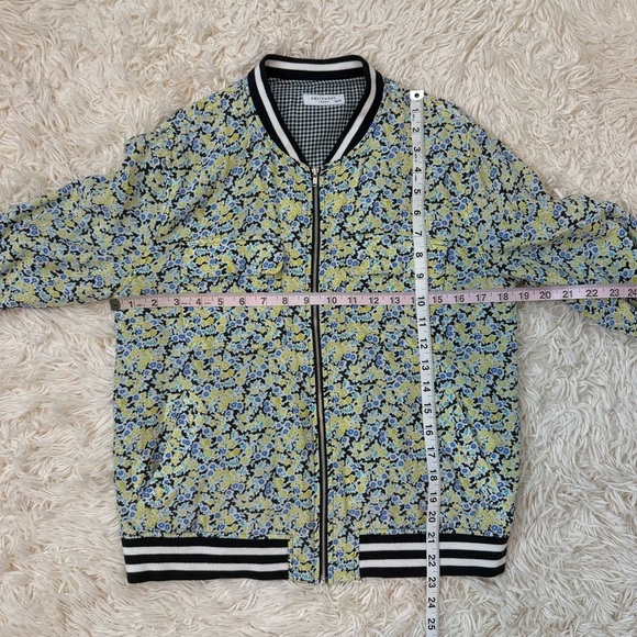 EQUIPMENT FEMME 100% Silk Floral Lined Bomber Jacket Full Zip Casual Comfort XS - Picture 9 of 11